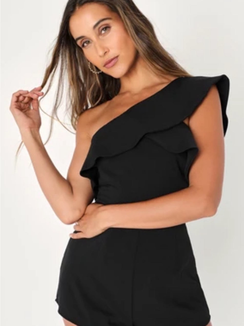 Lulu's Butterfly Effect Black One Shoulder Romper